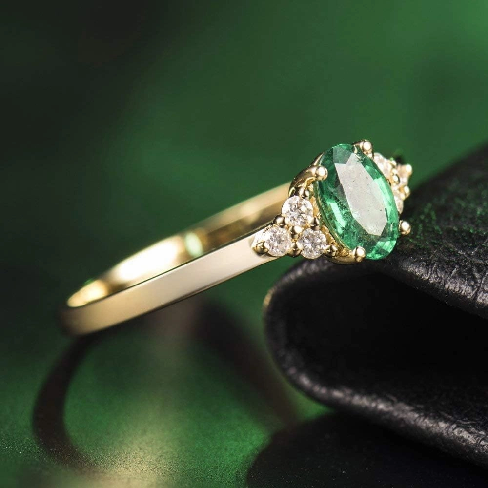 Emerald Ring For Women, 14K Yellow Gold Rings - Emerald and Diamond Ring, Natural Columbia Green Emerald Ring & Real Diamond Gemstone Rings For Couple Engagement Ring