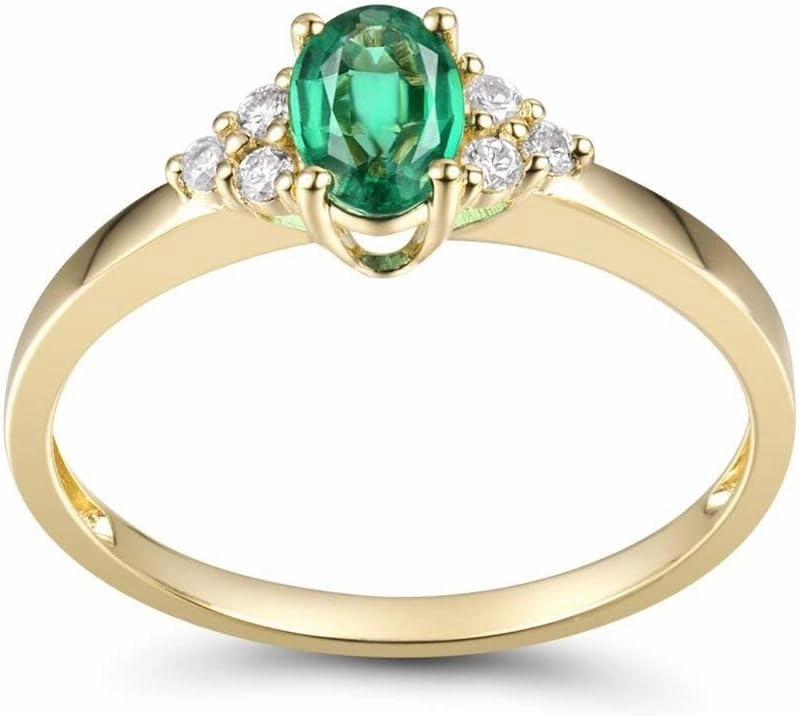 Emerald Ring For Women, 14K Yellow Gold Rings - Emerald and Diamond Ring, Natural Columbia Green Emerald Ring & Real Diamond Gemstone Rings For Couple Engagement Ring