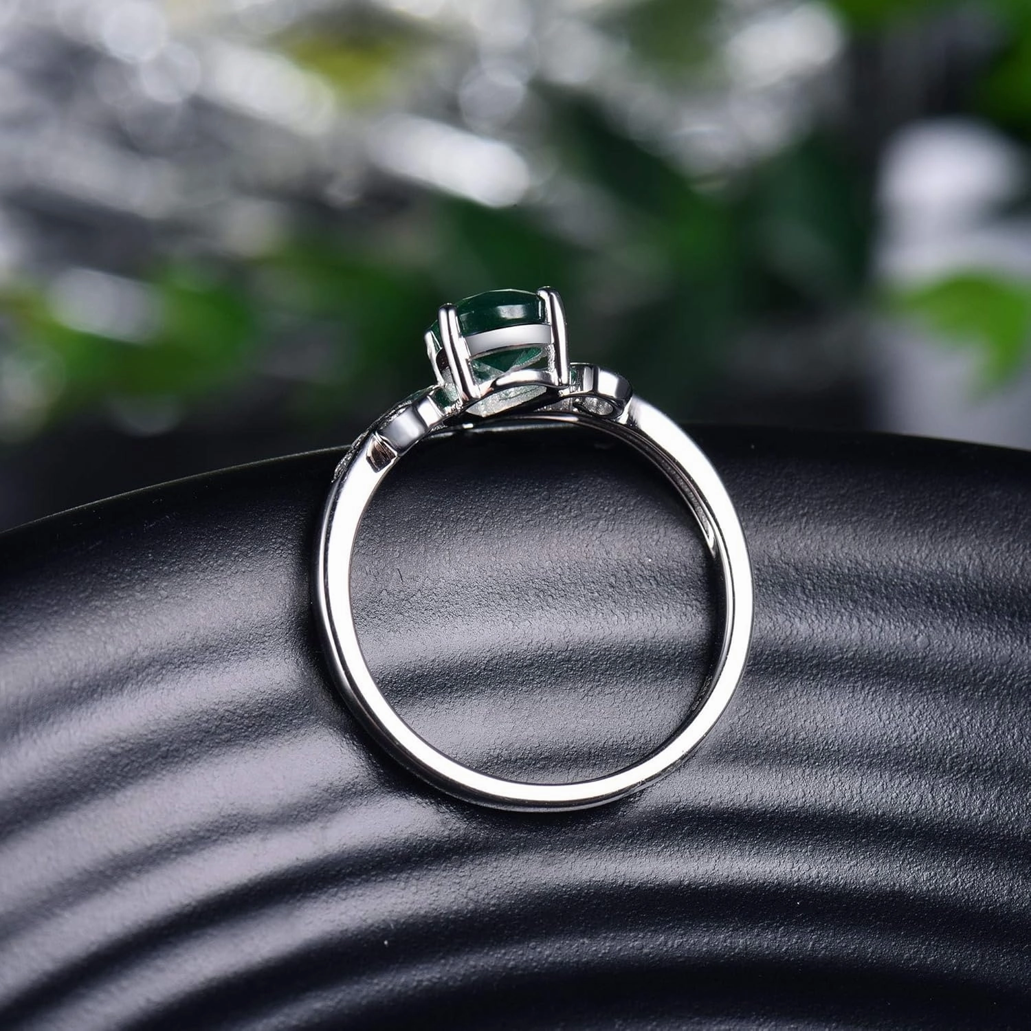 Emerald Ring For Women, 18K White Gold Rings - Green Emerald Ring with Diamond, Natural Pear Shape Emerald Rings & Real Diamonds Gemstone Rings For Couple Engagement Ring