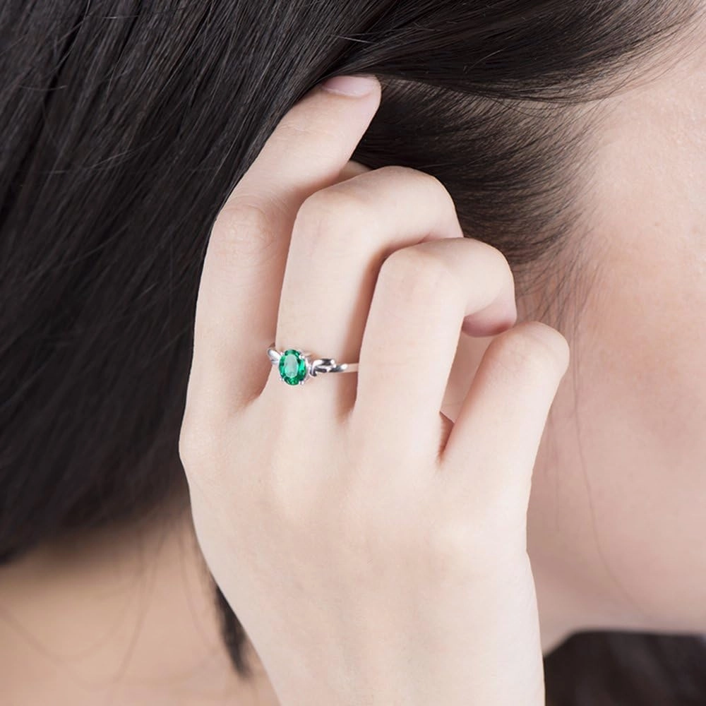 Emerald Ring For Women,18kt White Gold Rings - Green Emerald Ring, Vintage Natural Emerald Ring Gold Band For Couple Engagement Ring
