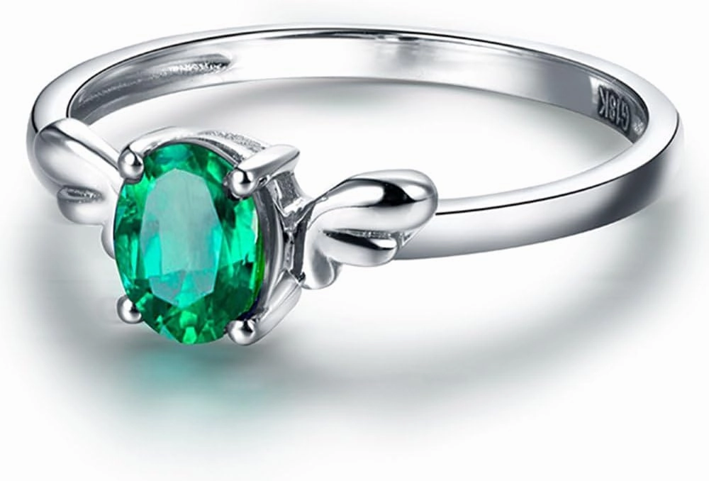 Emerald Ring For Women,18kt White Gold Rings - Green Emerald Ring, Vintage Natural Emerald Ring Gold Band For Couple Engagement Ring