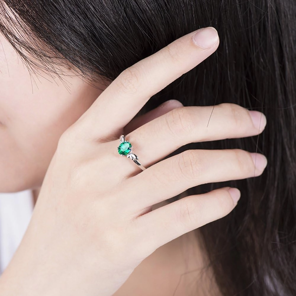 Emerald Ring For Women,18kt White Gold Rings - Green Emerald Ring, Vintage Natural Emerald Ring Gold Band For Couple Engagement Ring