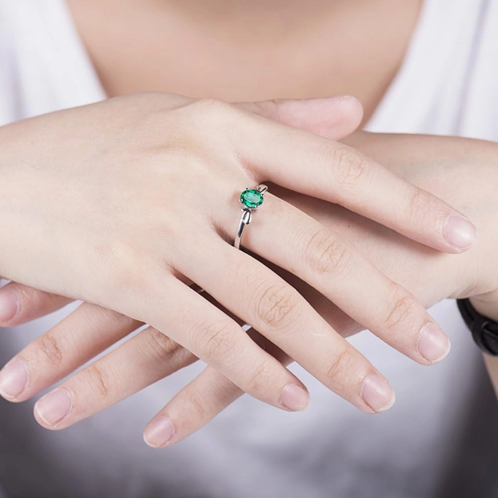 Emerald Ring For Women,18kt White Gold Rings - Green Emerald Ring, Vintage Natural Emerald Ring Gold Band For Couple Engagement Ring