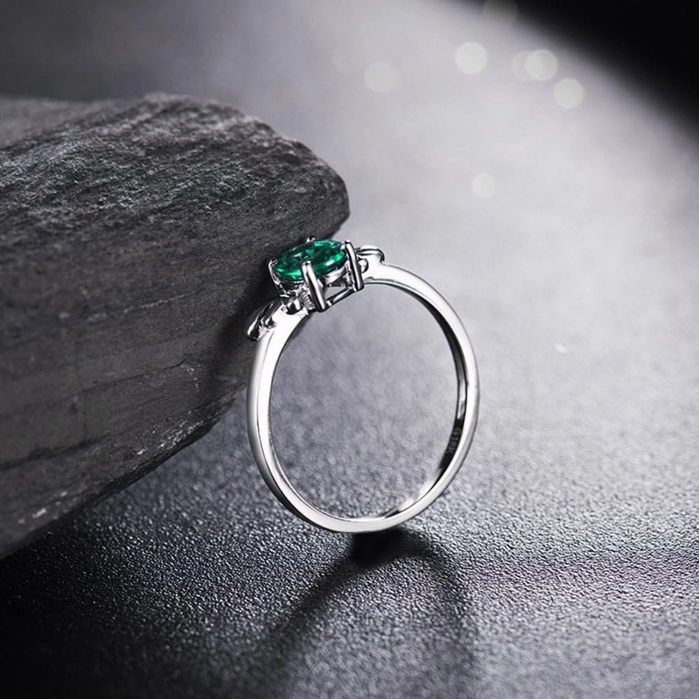 Emerald Ring For Women,18kt White Gold Rings - Green Emerald Ring, Vintage Natural Emerald Ring Gold Band For Couple Engagement Ring