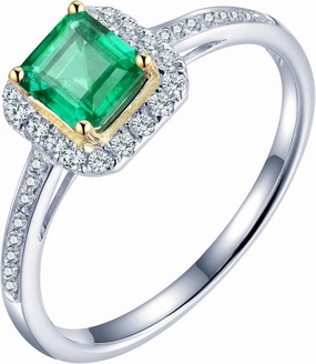 Emerald Ring, Solid 18K White Gold Rings - Emerald and Diamond Ring, Natural Emerald Green Ring Genuine Diamond Ring White Yellow Two Tone Gold Band For Women Ladies Engagement & Wedding