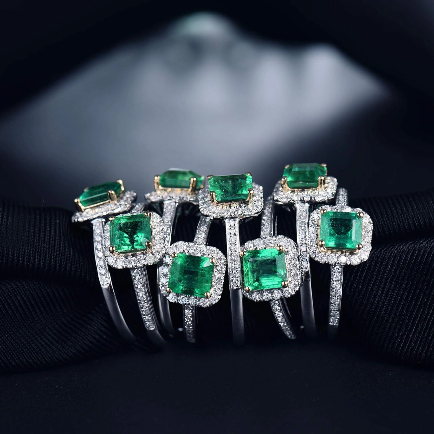 Emerald Ring, Solid 18K White Gold Rings - Emerald and Diamond Ring, Natural Emerald Green Ring Genuine Diamond Ring White Yellow Two Tone Gold Band For Women Ladies Engagement & Wedding