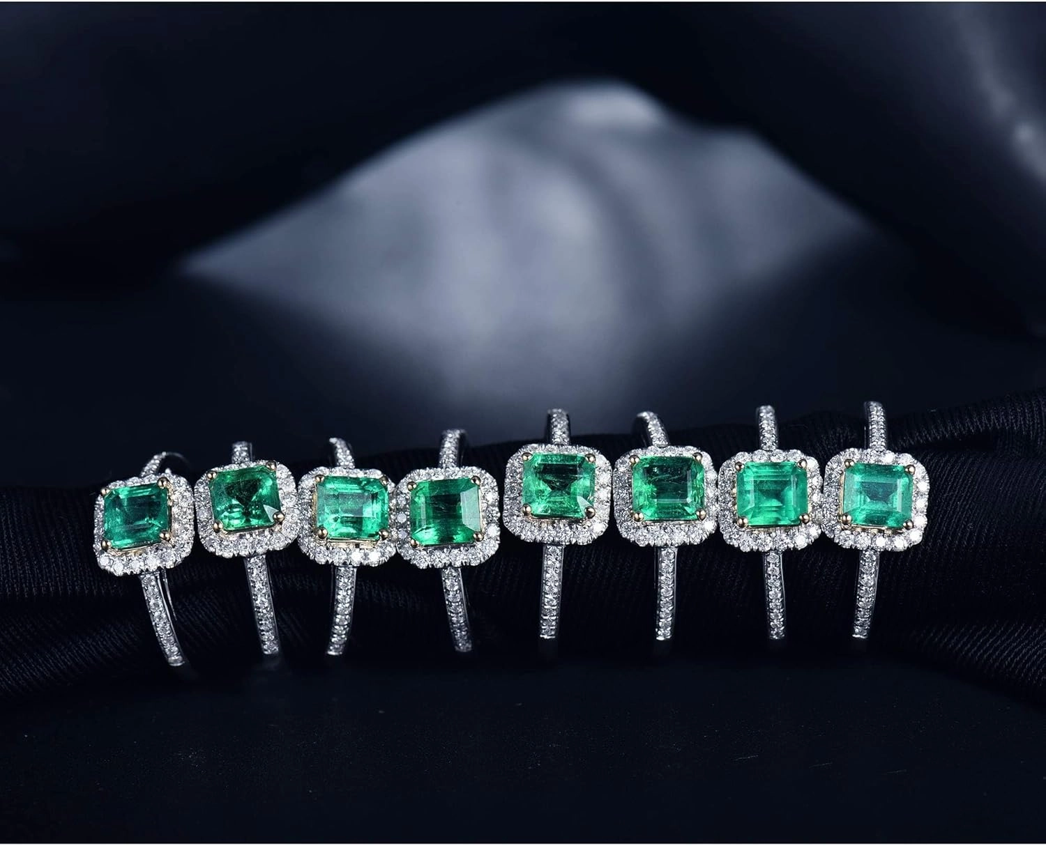 Emerald Ring, Solid 18K White Gold Rings - Emerald and Diamond Ring, Natural Emerald Green Ring Genuine Diamond Ring White Yellow Two Tone Gold Band For Women Ladies Engagement & Wedding