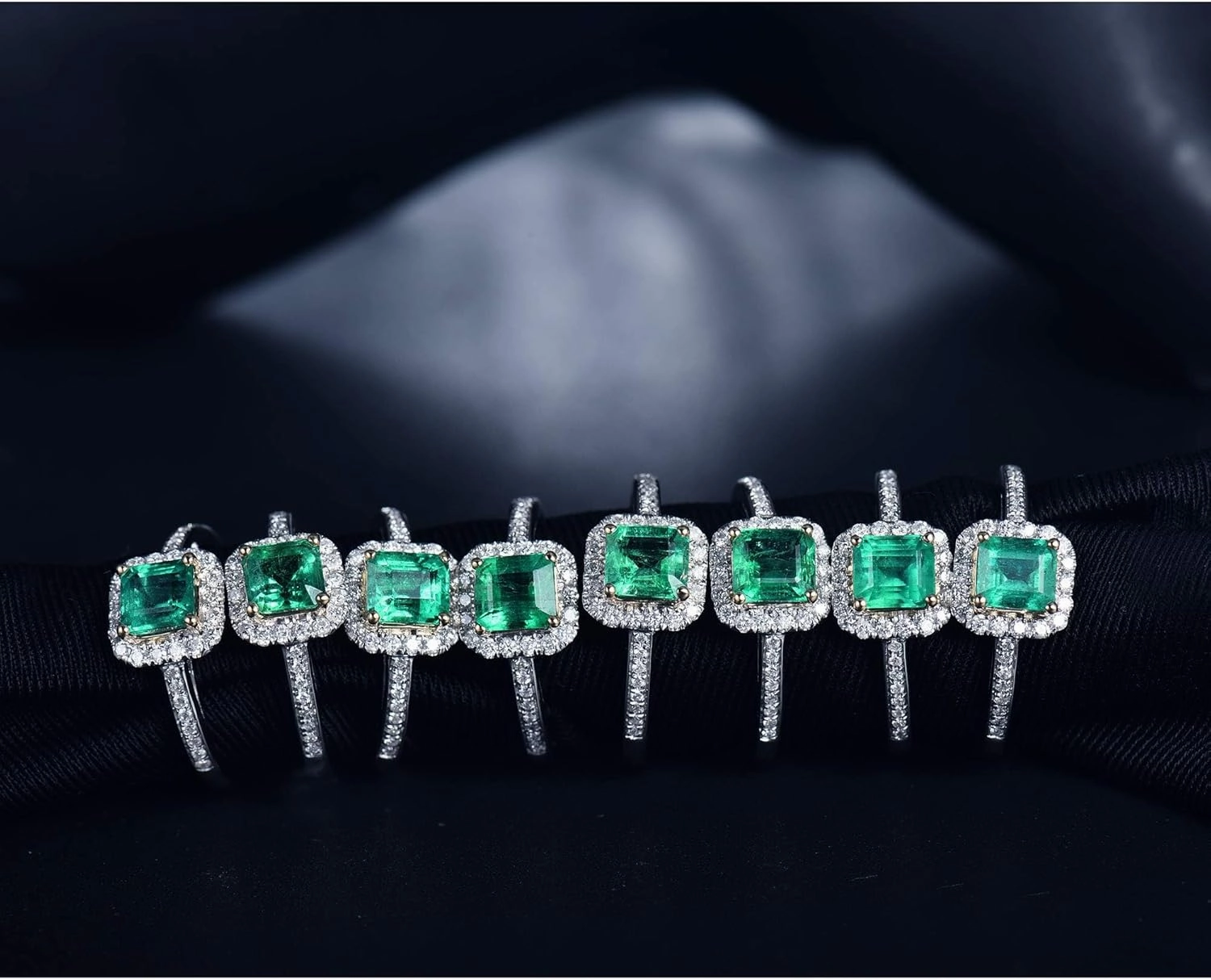 Emerald Ring, Solid 18K White Gold Rings - Emerald and Diamond Ring, Natural Emerald Green Ring Genuine Diamond Ring White Yellow Two Tone Gold Band For Women Ladies Engagement & Wedding