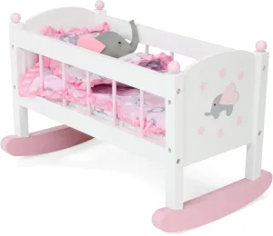 Emily Rose 18-inch Doll Wooden Babydoll Rocking Cradle Set with Reversible Bedding and Stuffed Elephant Toy | Baby Doll Bedroom Furniture for 14-19 inch Dolls | USA Business