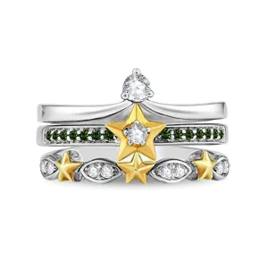 Enchanted Disney Fine Jewelry Sterling Silver and 10K Yellow Gold with 1/5 CTTW Green Tourmaline Tinker Bell Trio Set