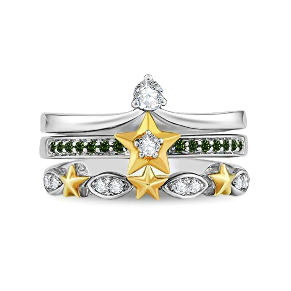 Enchanted Disney Fine Jewelry Sterling Silver and 10K Yellow Gold with 1/5 CTTW Green Tourmaline Tinker Bell Trio Set