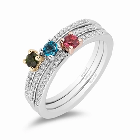 Enchanted Disney Fine Jewelry Sterling Silver & 10K Rose Gold & Yellow Gold 1/5 CTTW Diamond with London Blue Topaz and Pink and Green Tourmaline Aurora 3 Fairy God Mother Ring