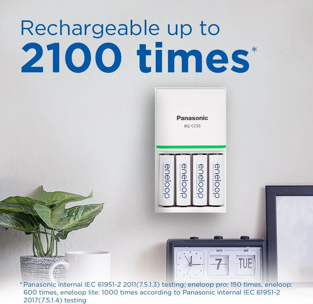 eneloop, AAA/Micro NI-MH Battery, Pack of 2, Capacity with Min. 800 mAh, Ready-to-Use NI-MH Batteries, Rechargeable up to 2000 Times, Plastic-Free Packaging, Standard, White