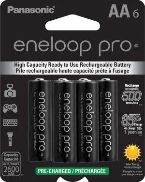 Eneloop Panasonic BK-3HCCA6BA pro AA High-Capacity Ni-MH Pre-Charged Rechargeable Batteries, 6-Battery Pack