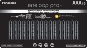 Eneloop Panasonic BK-4HCCA16FA pro AAA High Capacity Ni-MH Pre-Charged Rechargeable Batteries, 16-Battery Pack