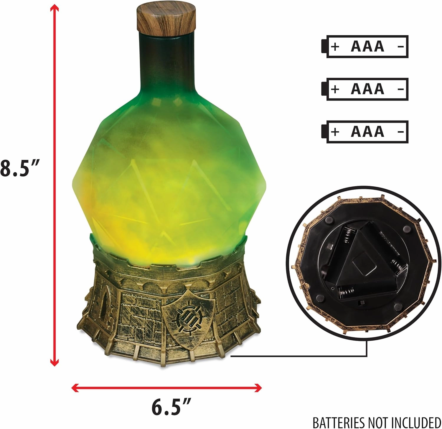 Enhance Gaming Sorcerer's Potion Light with Swirling Mystical Brew - Potion Bottle Mood Light Prop for Tabletop Game Immersion, Playroom, Desk Decor - Soft Glowing Whirling Potion (Green Elixir)