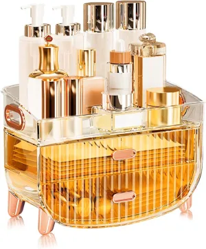 Ergocar Portable Transparent PET Series Multi-Function Make Up Case Dustproof Cosmetic Storage Box, Cosmetics Skin Care Products Jewelry Organizer Case Lipstick Box - Orange Two Layers