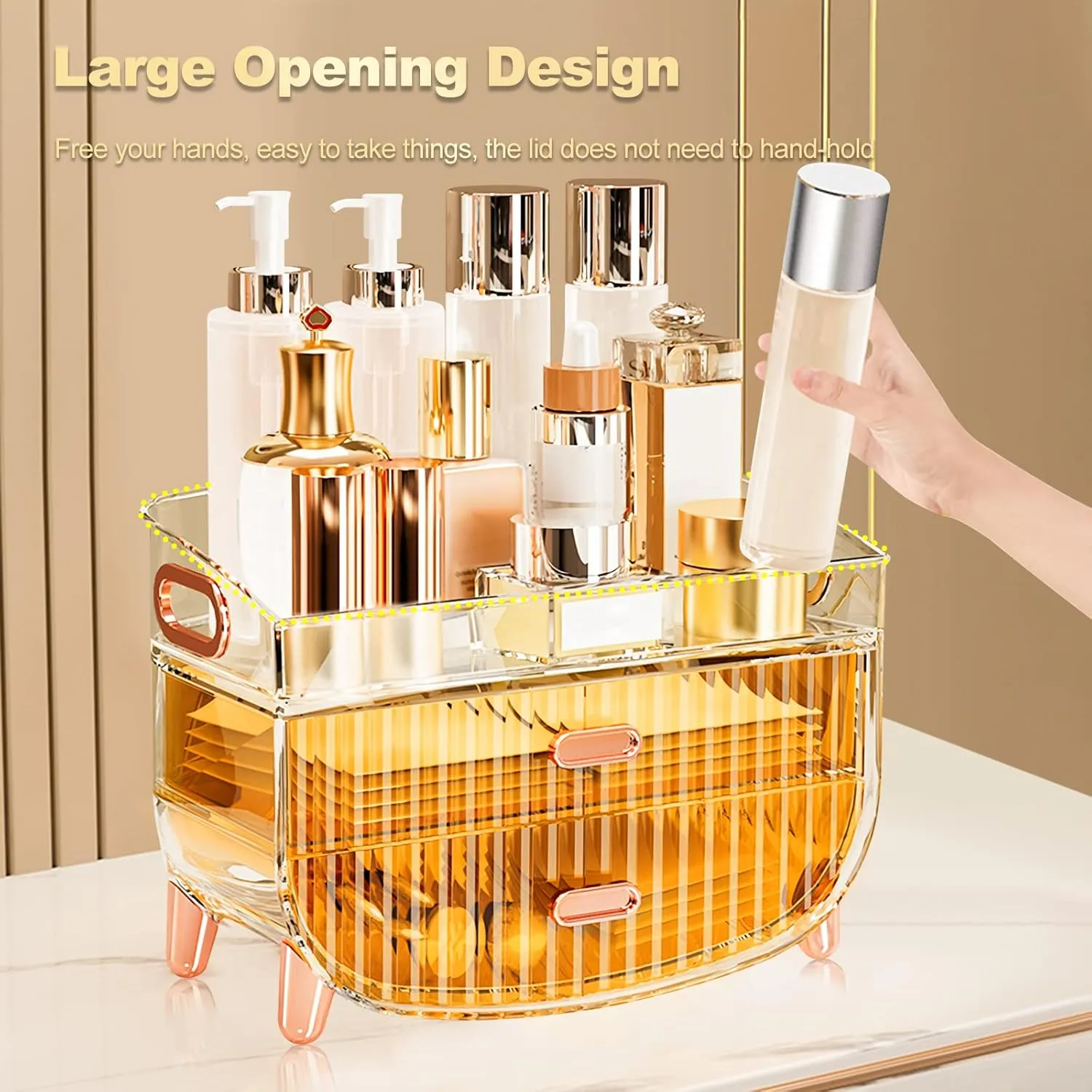 Ergocar Portable Transparent PET Series Multi-Function Make Up Case Dustproof Cosmetic Storage Box, Cosmetics Skin Care Products Jewelry Organizer Case Lipstick Box - Orange Two Layers