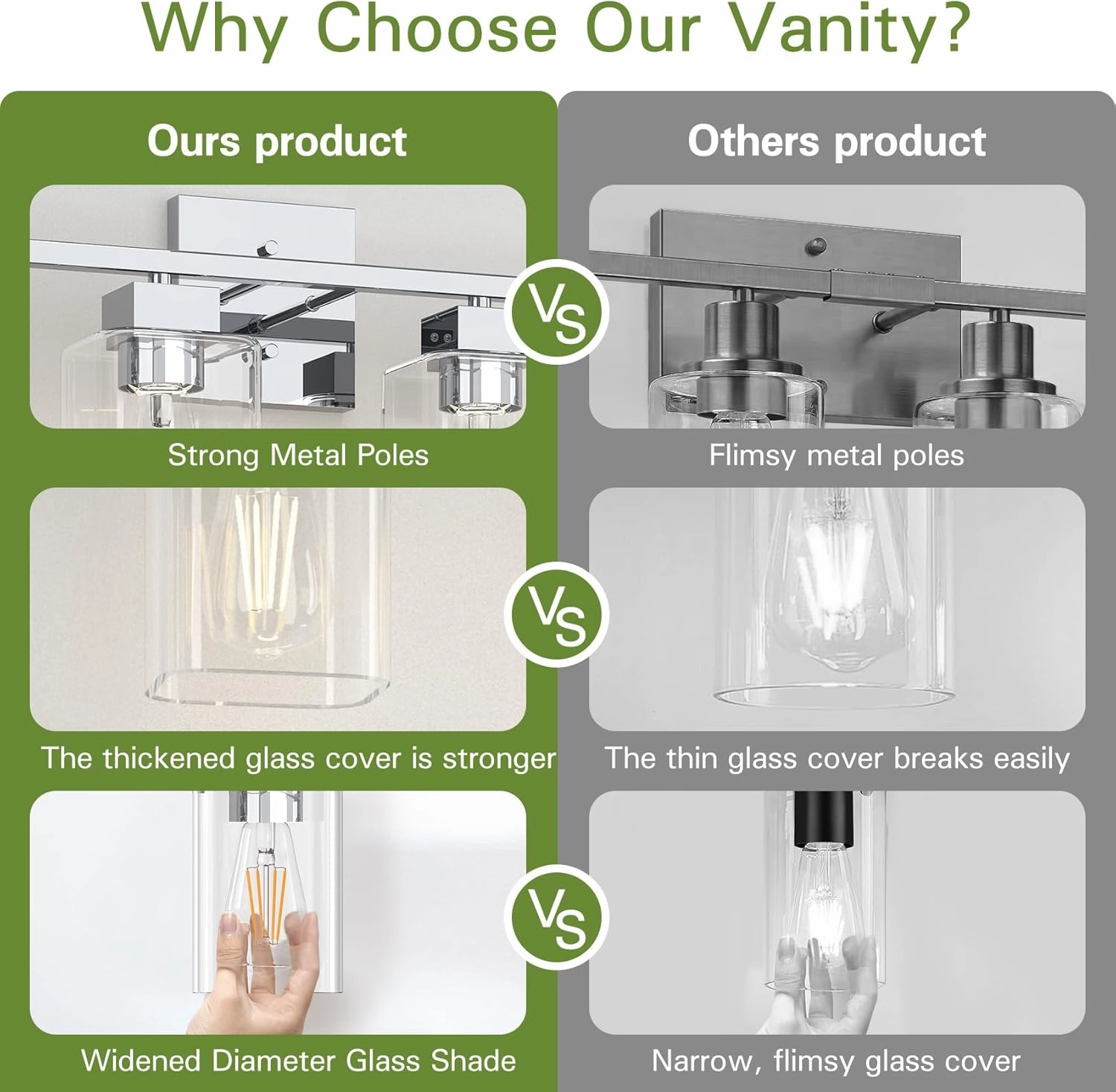 Espird 4 Light Bathroom Vanity Light - Chrome Bathroom Light Fixtures Square Design & UL Certification, 26 inch Square Bath Room Lights Over Mirror, Vanity Lighting Fixtures for Living Room & Bedroom