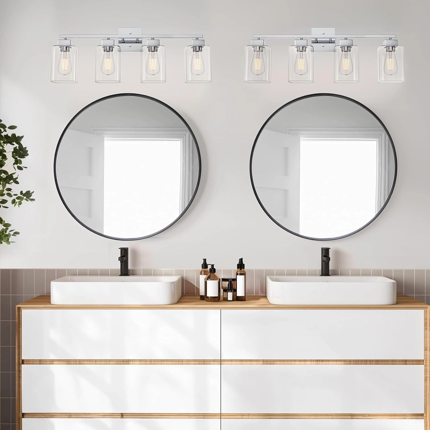 Espird 4 Light Bathroom Vanity Light - Chrome Bathroom Light Fixtures Square Design & UL Certification, 26 inch Square Bath Room Lights Over Mirror, Vanity Lighting Fixtures for Living Room & Bedroom