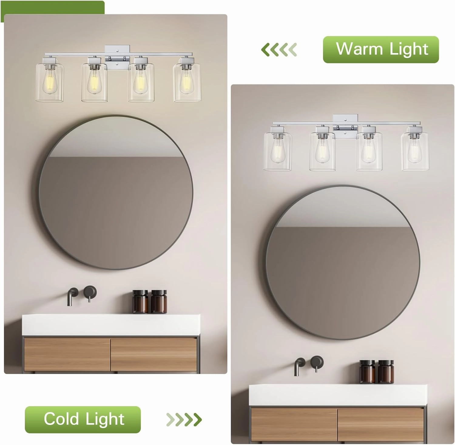Espird 4 Light Bathroom Vanity Light - Chrome Bathroom Light Fixtures Square Design & UL Certification, 26 inch Square Bath Room Lights Over Mirror, Vanity Lighting Fixtures for Living Room & Bedroom
