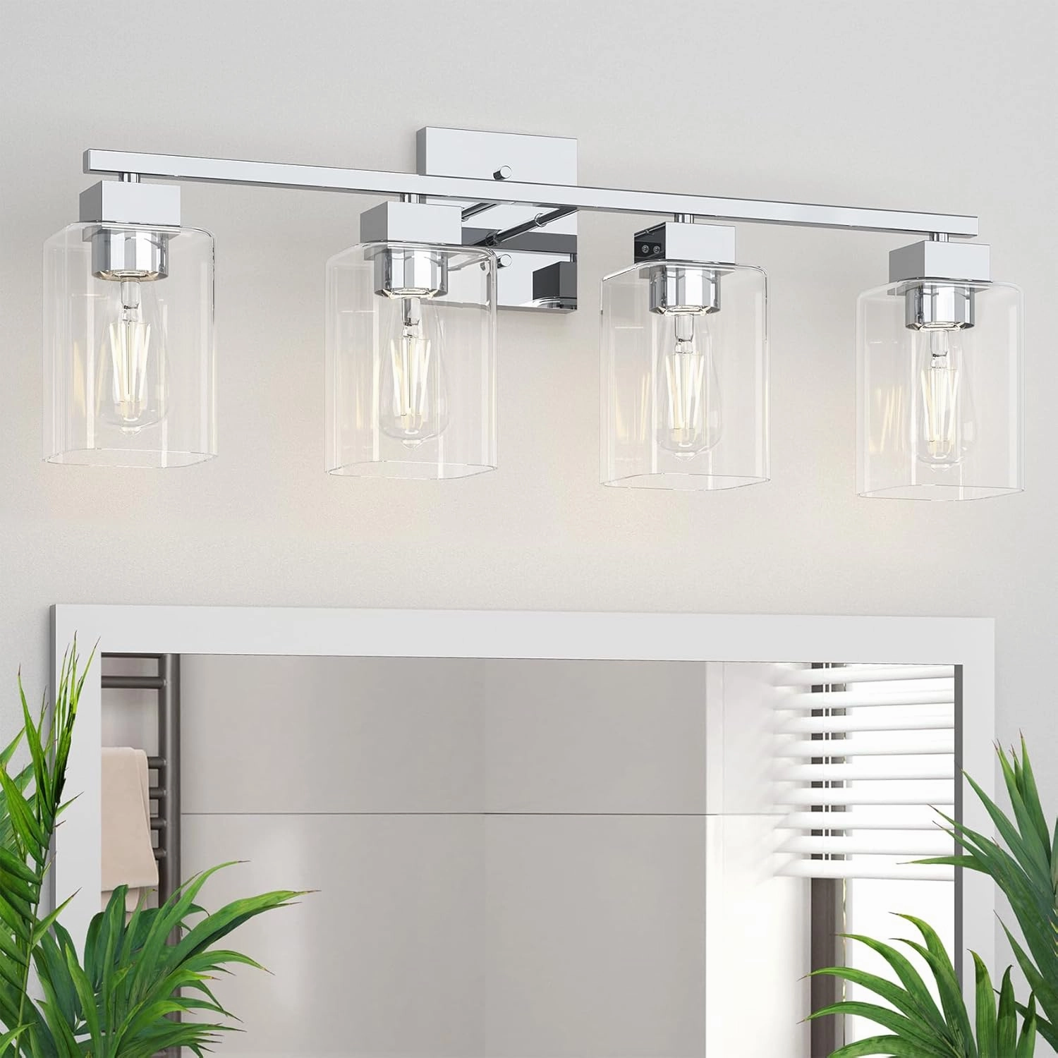 Espird 4 Light Bathroom Vanity Light - Chrome Bathroom Light Fixtures Square Design & UL Certification, 26 inch Square Bath Room Lights Over Mirror, Vanity Lighting Fixtures for Living Room & Bedroom