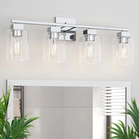 Espird 4 Light Bathroom Vanity Light - Chrome Bathroom Light Fixtures Square Design & UL Certification, 26 inch Square Bath Room Lights Over Mirror, Vanity Lighting Fixtures for Living Room & Bedroom