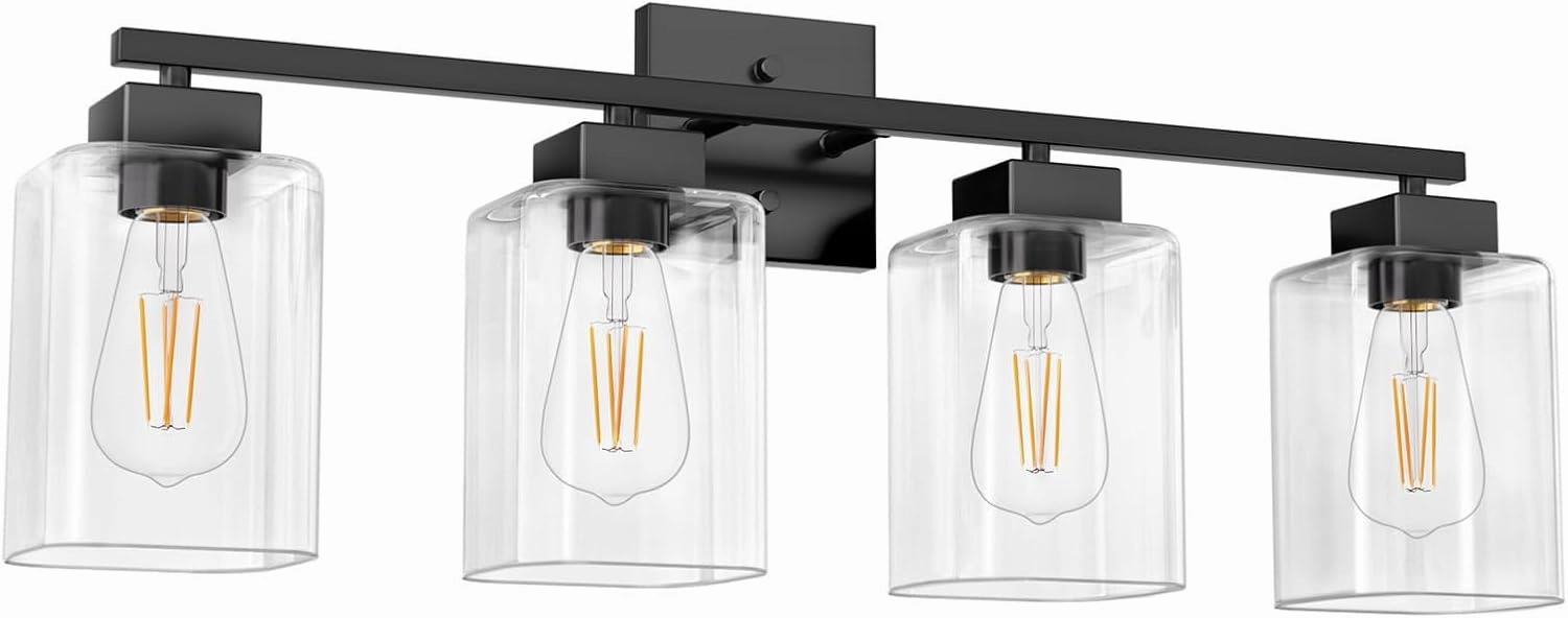 Espird 4 Light Bathroom Vanity Light - Matte Black Bathroom Light Fixtures Square Design & UL Certification, Square Light Fixture Over Mirror, Farmhouse Light Fixtures for Bathroom & Bedroom