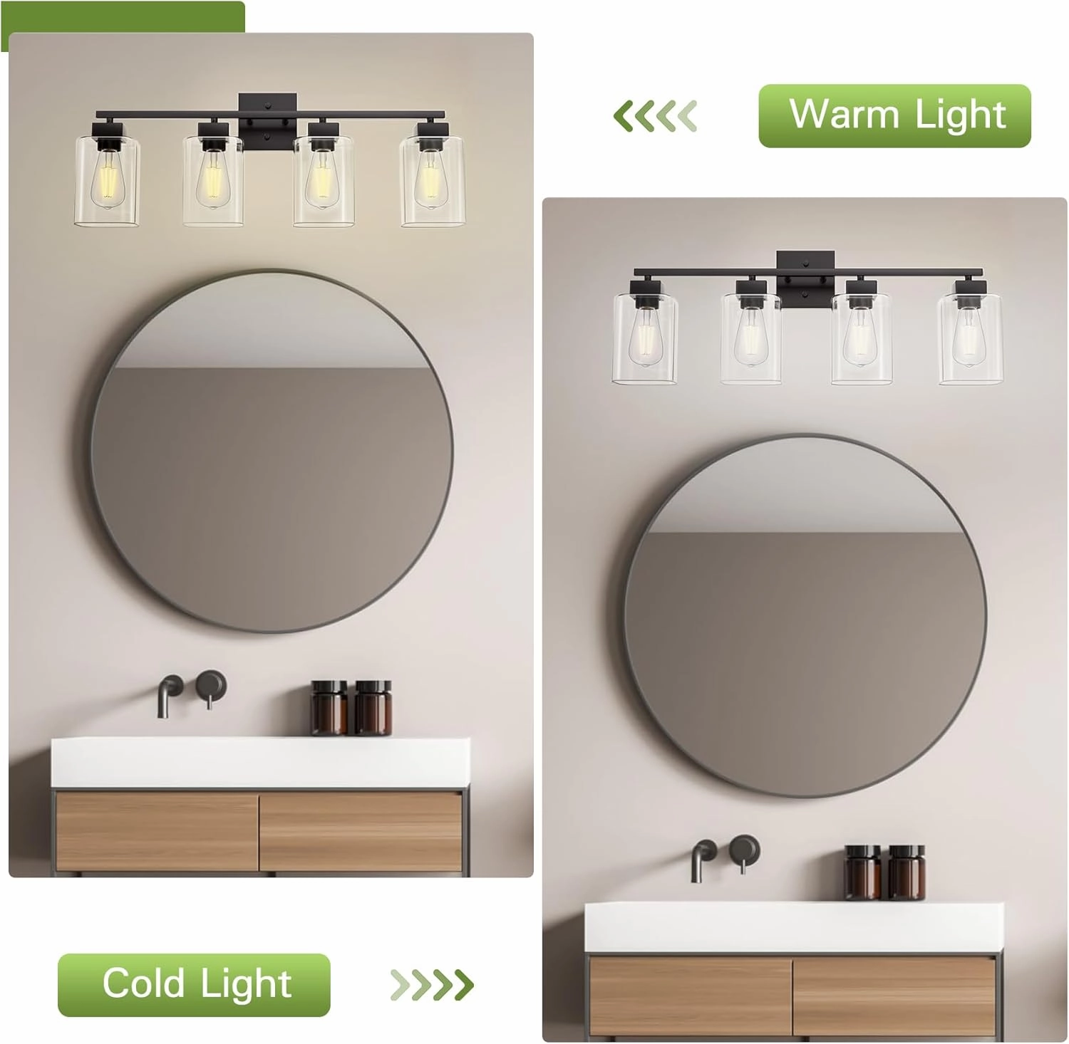 Espird 4 Light Bathroom Vanity Light - Matte Black Bathroom Light Fixtures Square Design & UL Certification, Square Light Fixture Over Mirror, Farmhouse Light Fixtures for Bathroom & Bedroom
