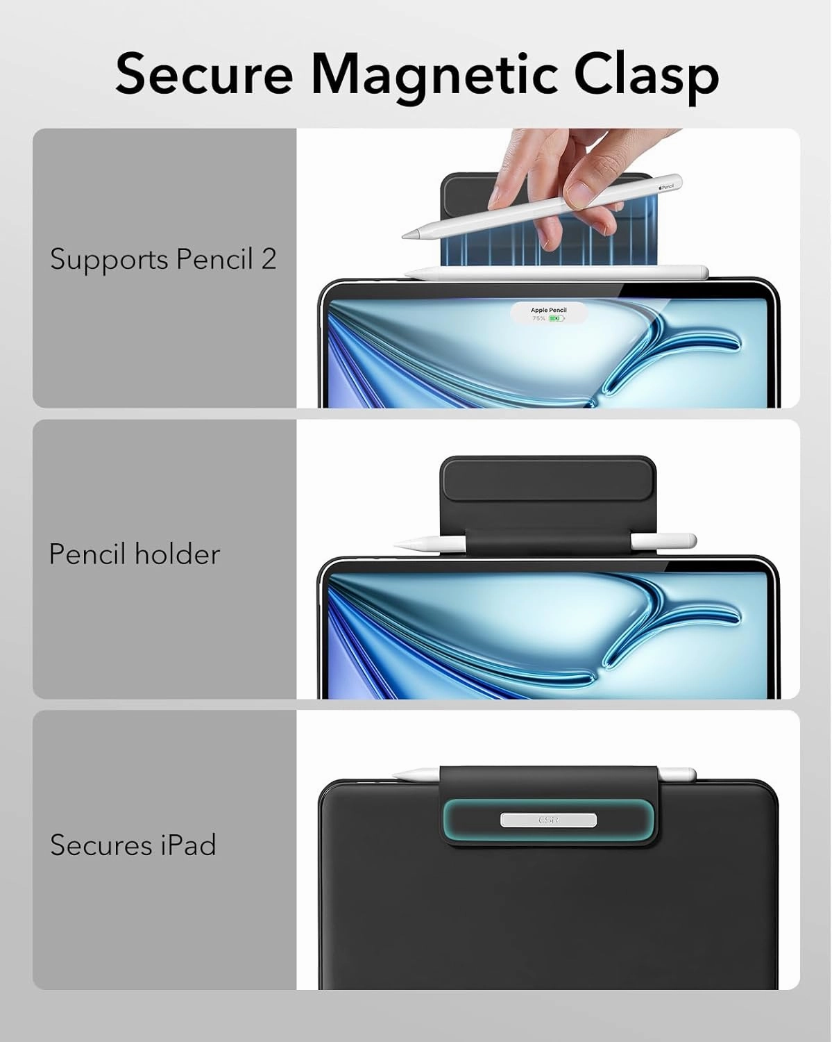 ESR iPad Air 11 inch Case with Keyboard (M3,2025/M2,2024), iPad Pro 11 & iPad Air 5/4 Magic Case, Easy-Set Floating Cantilever Stand, Precision Multi-Touch Trackpad, Black【NOT for iPad Pro 11 M4】