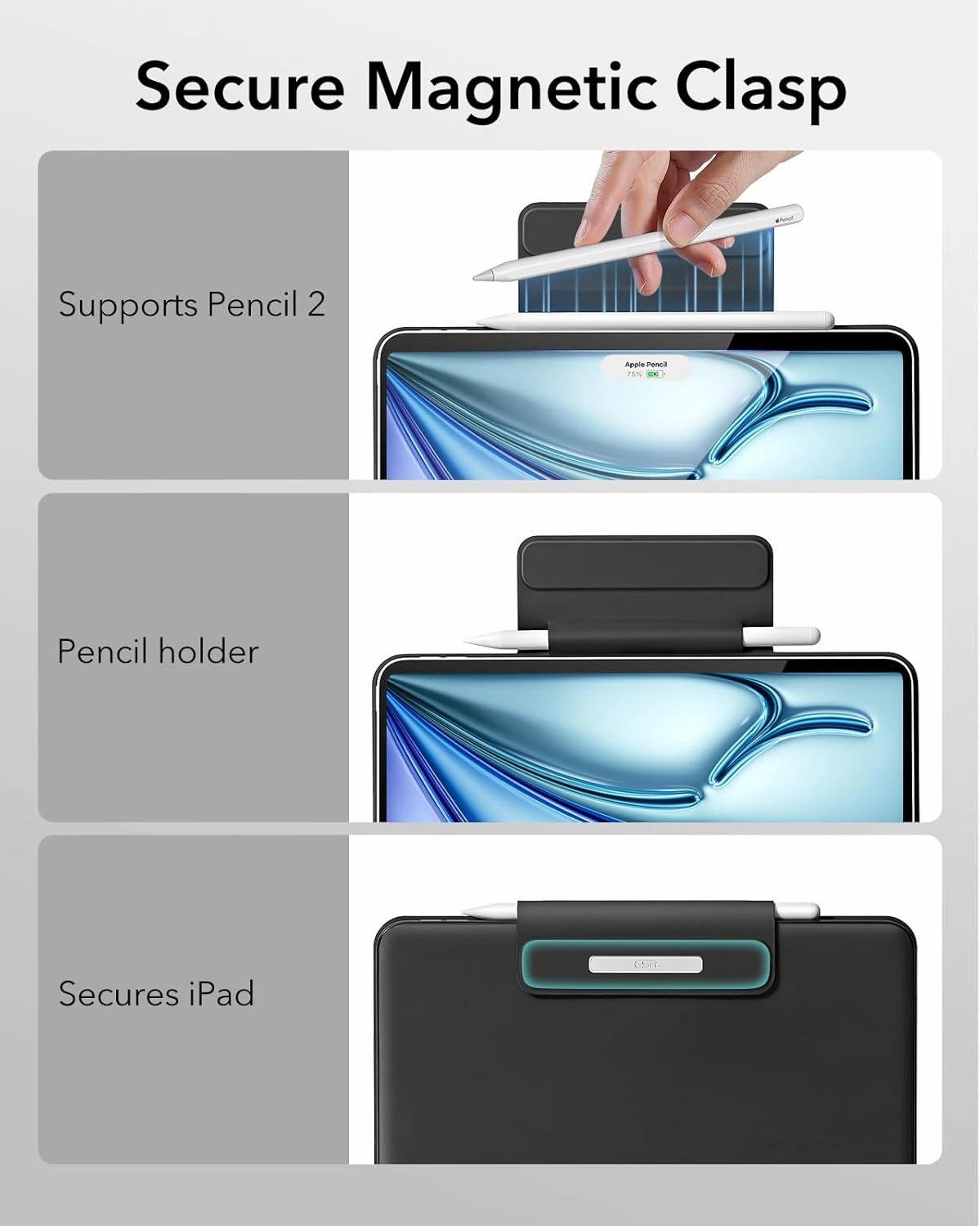 ESR iPad Air 11 inch Case with Keyboard (M3,2025/M2,2024), iPad Pro 11 & iPad Air 5/4 Magic Case, Easy-Set Floating Cantilever Stand, Precision Multi-Touch Trackpad, Black【NOT for iPad Pro 11 M4】