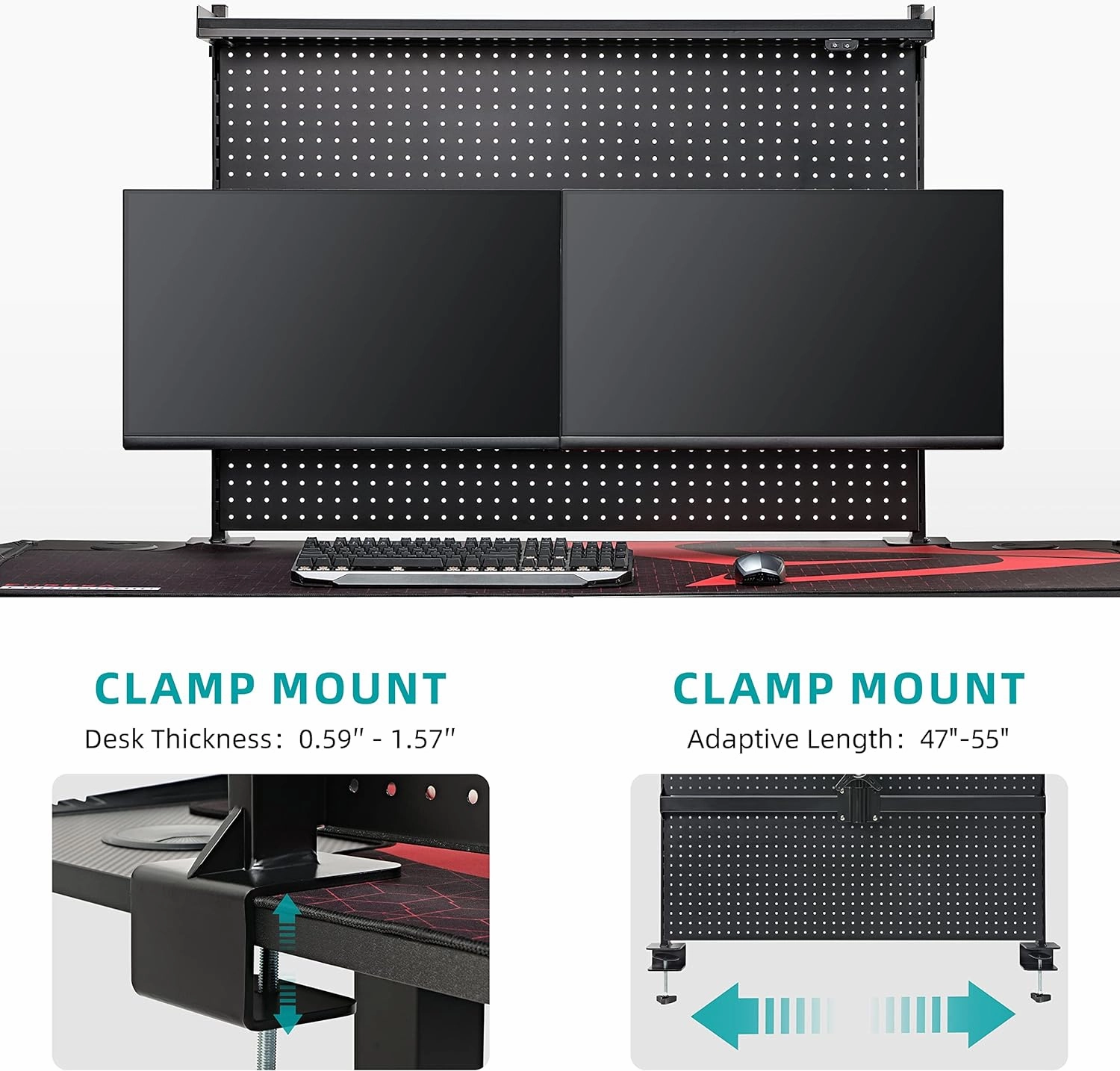 EUREKA ERGONOMIC Pegboard with Dual Monitor Stand,Steel Pegboard for Desk,Computer Accessories for Office, Privacy Panel for Gaming Desk, 4 Accessories Modular Hanging,43 x 34inch, Black