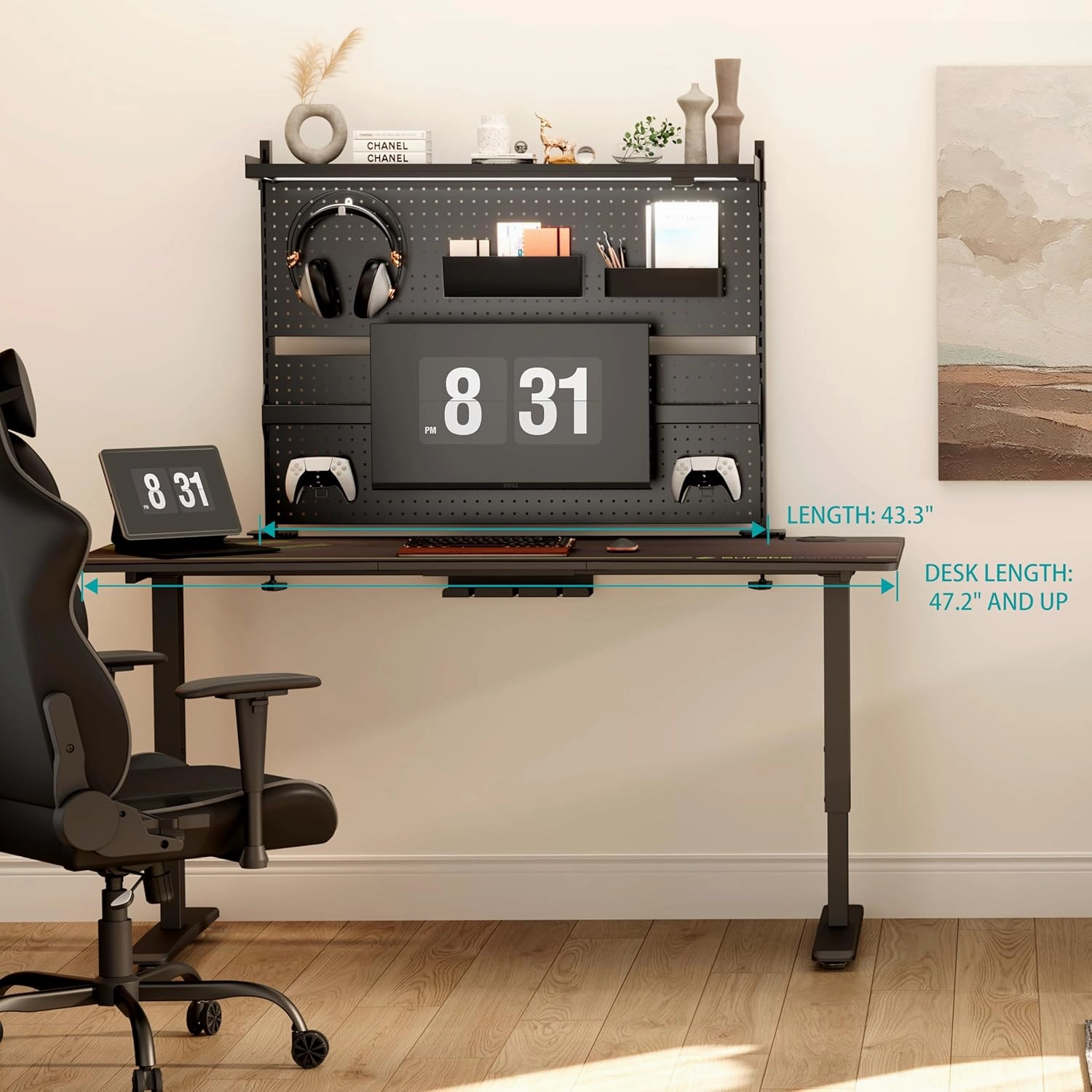 EUREKA ERGONOMIC Pegboard with Dual Monitor Stand,Steel Pegboard for Desk,Computer Accessories for Office, Privacy Panel for Gaming Desk, 4 Accessories Modular Hanging,43 x 34inch, Black