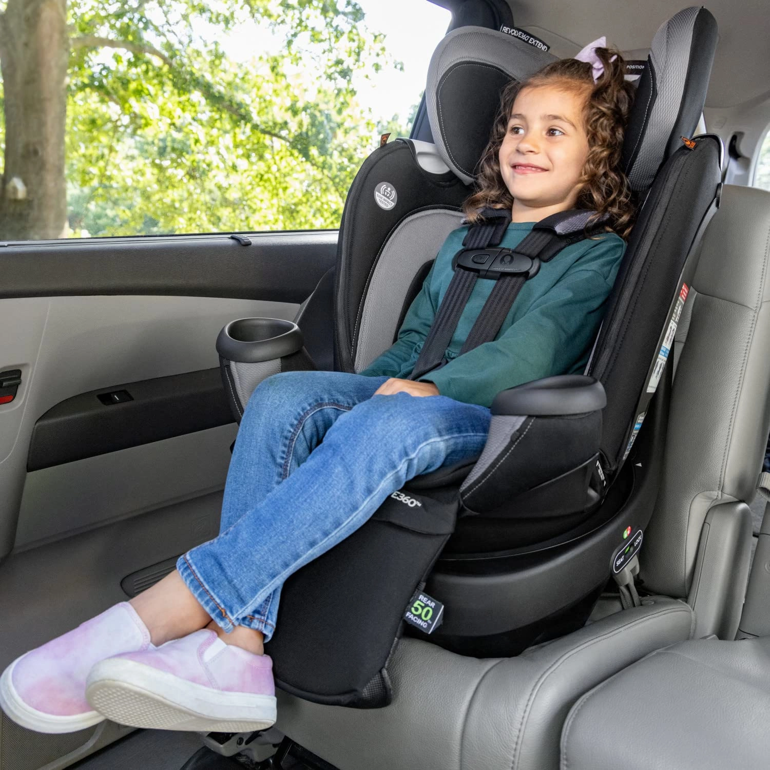Evenflo Revolve360 Extend Convertible Car Seat with 360 Degree Rotation, Extended Rear-Facing, Forward-Facing, Booster Mode, and Secure Latch Install, Rockland Green