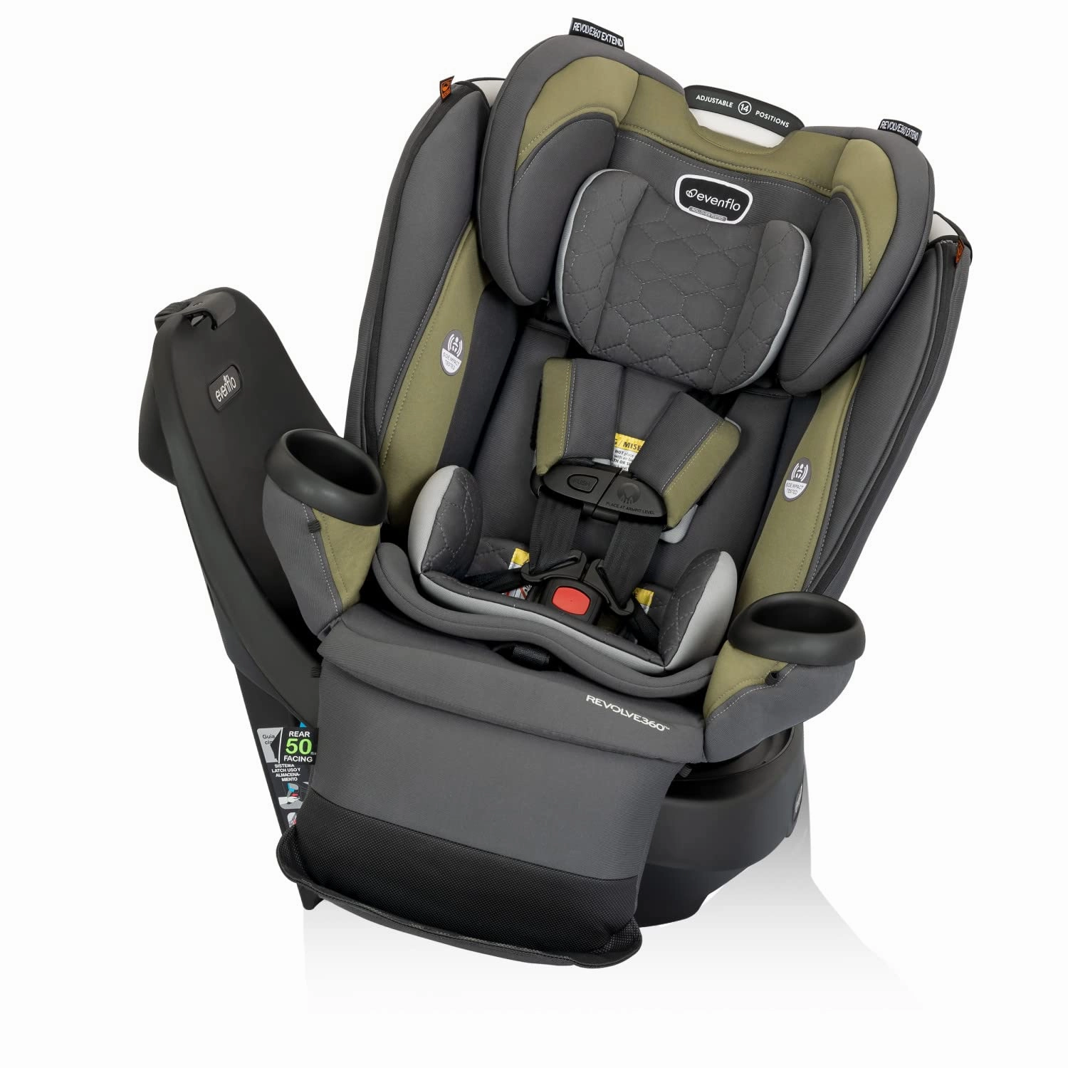 Evenflo Revolve360 Extend Convertible Car Seat with 360 Degree Rotation, Extended Rear-Facing, Forward-Facing, Booster Mode, and Secure Latch Install, Rockland Green