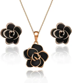 EVEVIC Rose Flower Necklace Earrings Set for Women 18K Gold Plated Hypoallergenic Jewelry Sets