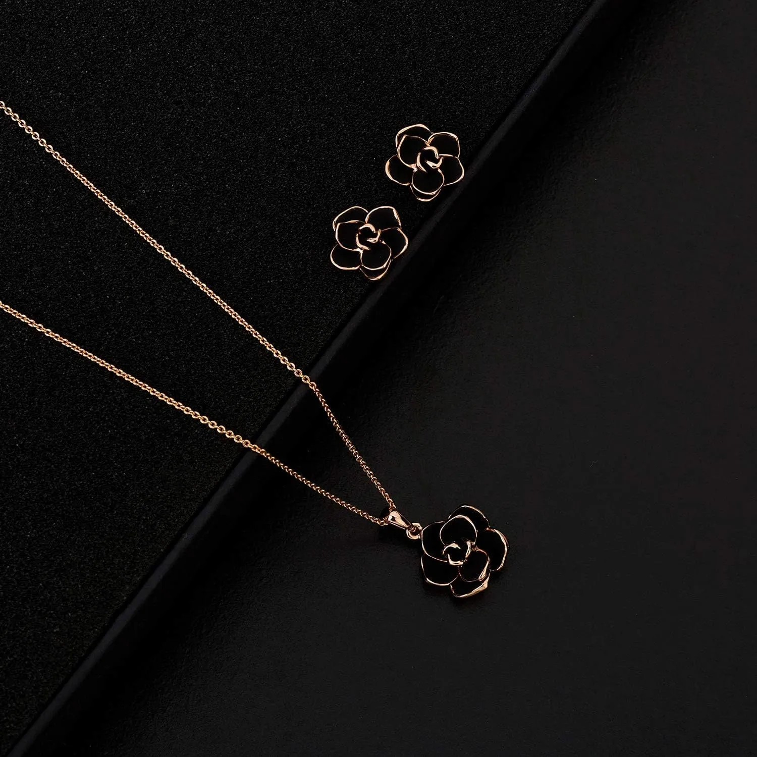 EVEVIC Rose Flower Necklace Earrings Set for Women 18K Gold Plated Hypoallergenic Jewelry Sets