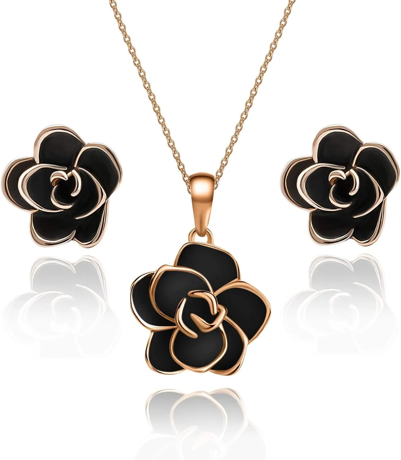EVEVIC Rose Flower Necklace Earrings Set for Women 18K Gold Plated Hypoallergenic Jewelry Sets