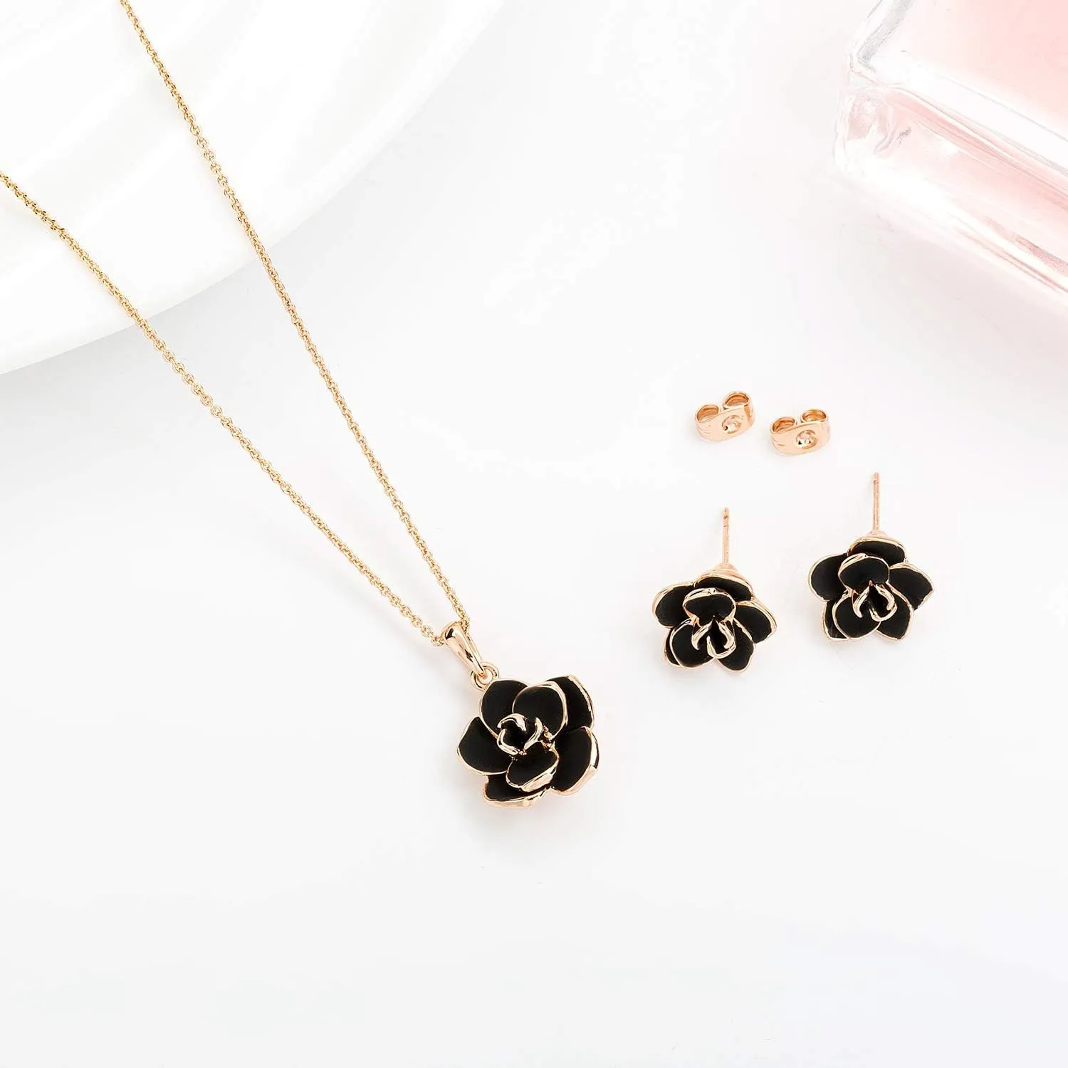 EVEVIC Rose Flower Necklace Earrings Set for Women 18K Gold Plated Hypoallergenic Jewelry Sets
