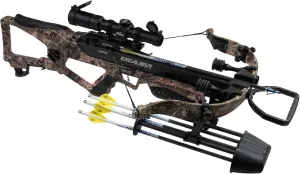Excalibur REV X Accurate Lightweight Quiet CeaseFire Archery Hunting Crossbow - Scope, Scope Rings, 4 Proflight Arrows with 100Gr Field Points, Rebolts Quiver Included