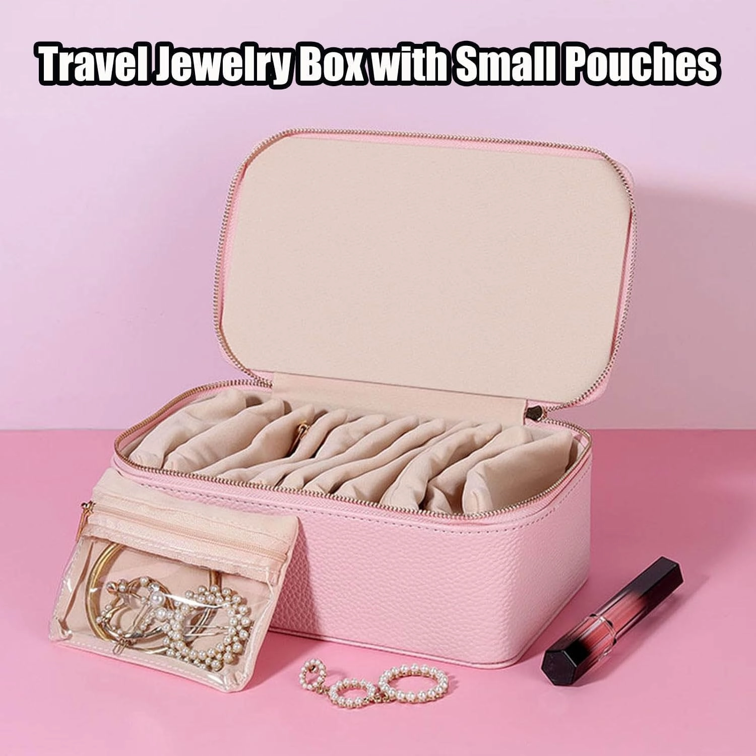 Familiarn Travel Jewelry Box with Small Pouches, Large Capacity Waterproof Jewelry Organizer Case with 12 Removable Pouches for Travel and Daily Use (White)