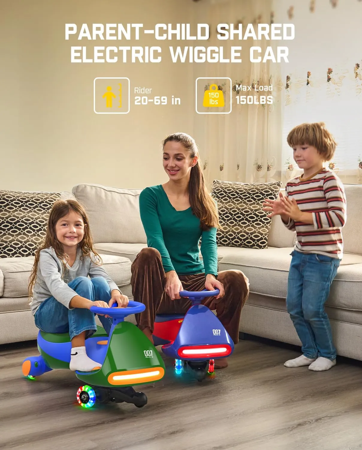 FanttikRide 6V N7 Classic Electric Wiggle Car with Pedal, Rechargeable Battery, CyberWiggle, 2 in 1 Swing Car, 2 Speed, Anti-Rollover, Flashing Wheels, Bluetooth, for Ages 3 and Up, 150 Lbs, Green