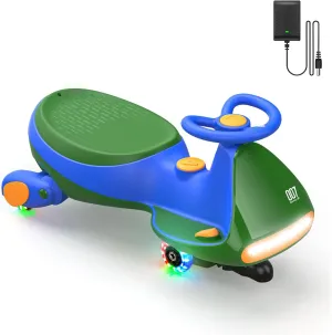 FanttikRide 6V N7 Classic Electric Wiggle Car with Pedal, Rechargeable Battery, CyberWiggle, 2 in 1 Swing Car, 2 Speed, Anti-Rollover, Flashing Wheels, Bluetooth, for Ages 3 and Up, 150 Lbs, Green