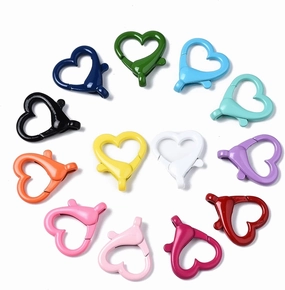 FASHEWELRY 200Pcs Alloy Lobster Claw Clasps Metal Heart Shape Snap Clasps Rings Mixed Color Spray Painted Eco-Friendly Trigger Buckles for DIY Crafts Jewelry Making, 26x22x5.5mm