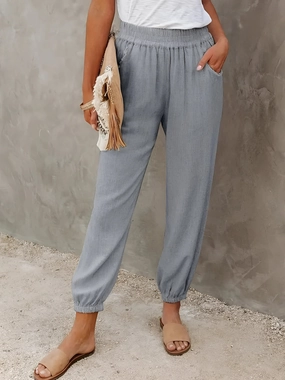 Fashionable Women's Chambray Pants - Lightweight, Elastic Waist, Casual Linen