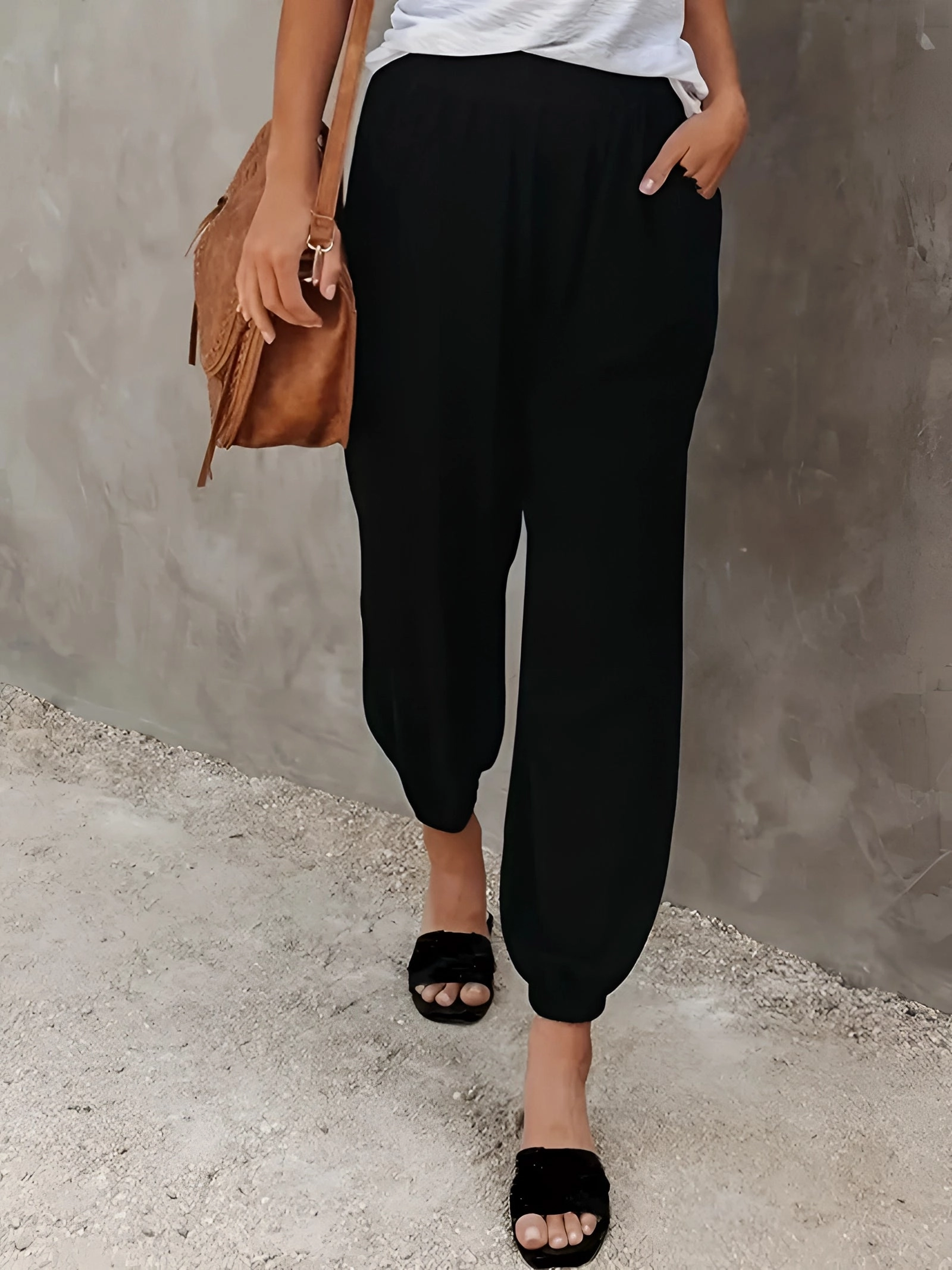 Fashionable Women's Chambray Pants - Lightweight, Elastic Waist, Casual Linen