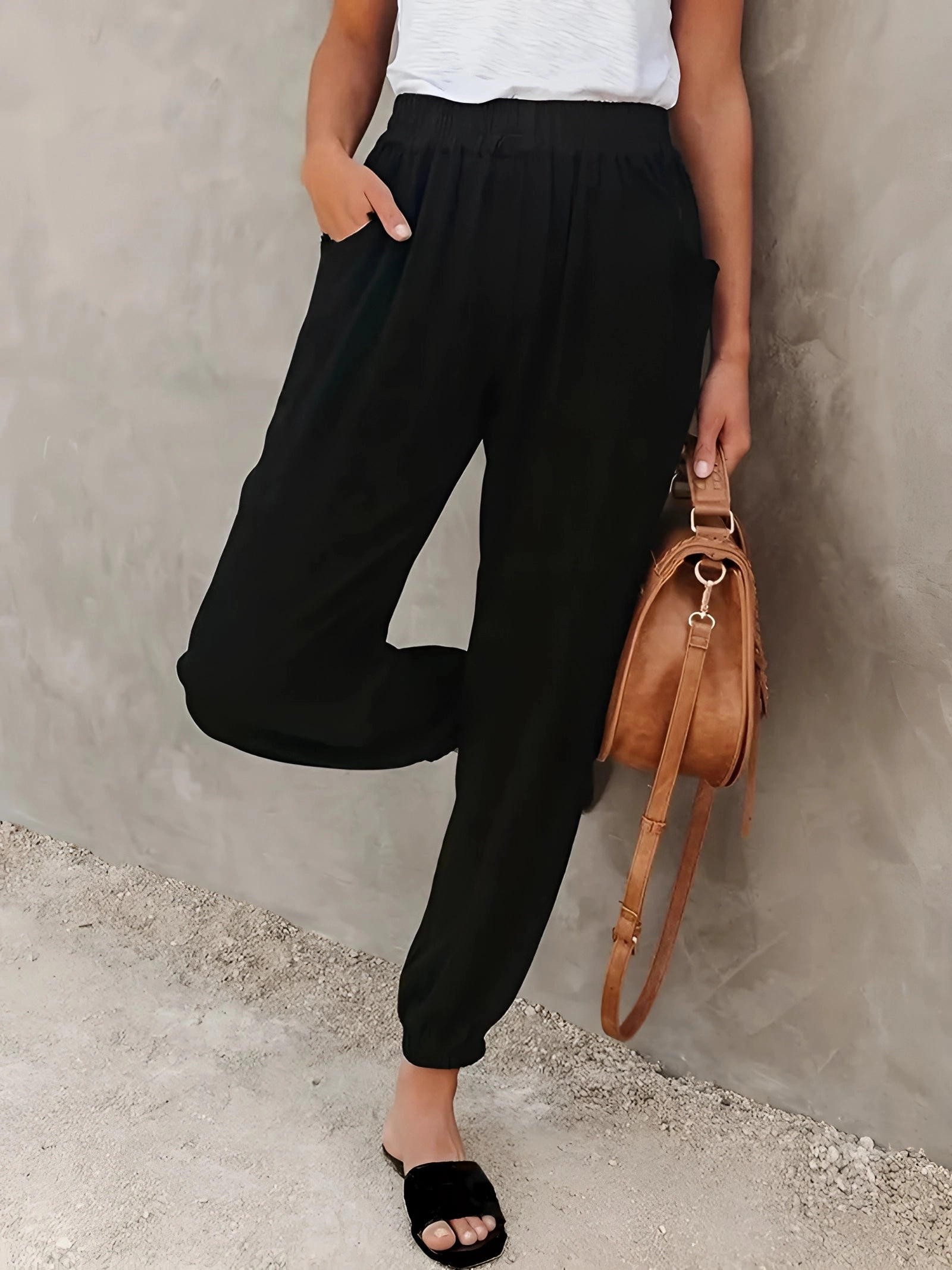 Fashionable Women's Chambray Pants - Lightweight, Elastic Waist, Casual Linen