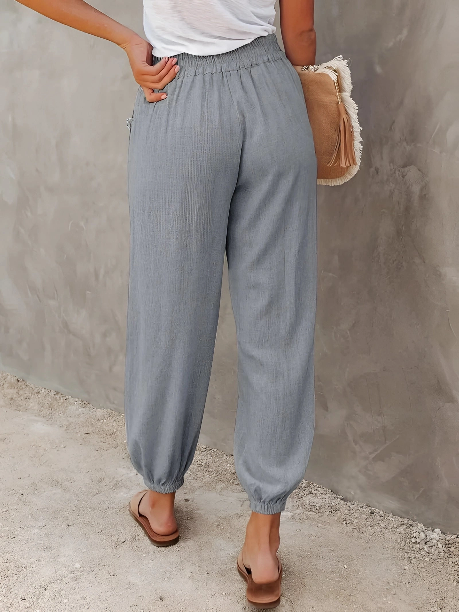 Fashionable Women's Chambray Pants - Lightweight, Elastic Waist, Casual Linen