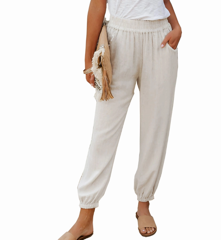 Fashionable Women's Chambray Pants - Lightweight, Elastic Waist, Casual Linen