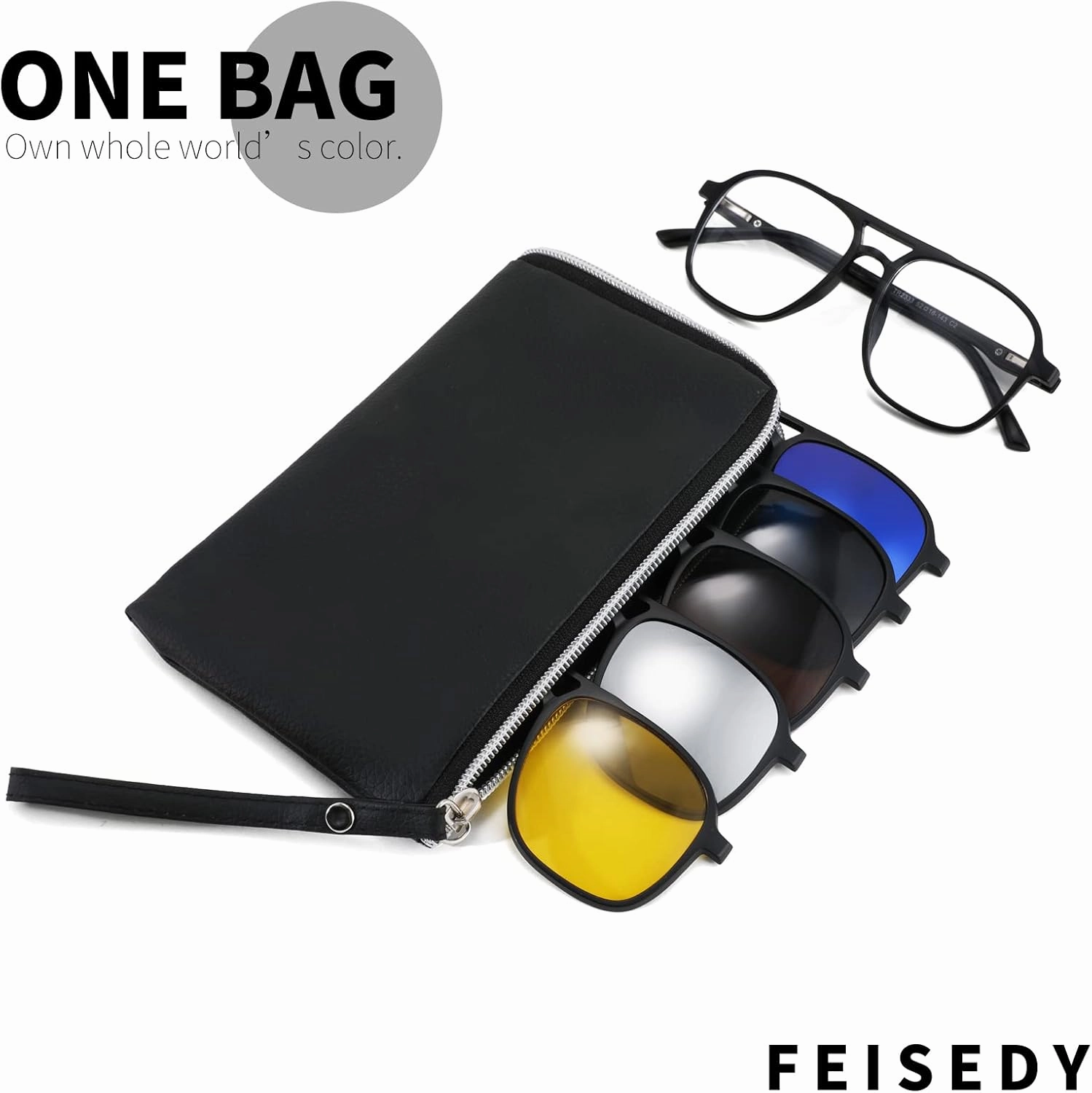 FEISEDY Magnetic Clip on Sunglasses TR90 Frame TAC 5pcs Replacement Lens Set Sunglasses for Men Women B2884